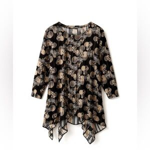 Vintage Sheer asymmetrical Mesh rose circle Long Sleeve Layering Top Sz S #1536
